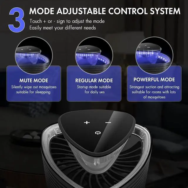 Alt view image 3 of 7 - Fruit Fly Traps for Indoors, Mosquito Trap with Upgraded Dual Core Fan & Double Circles of Blue Light for Mosquitoes Flies, 3 Speed Adjustable Fruit Fly Trap for Indoor Kitchen Home
