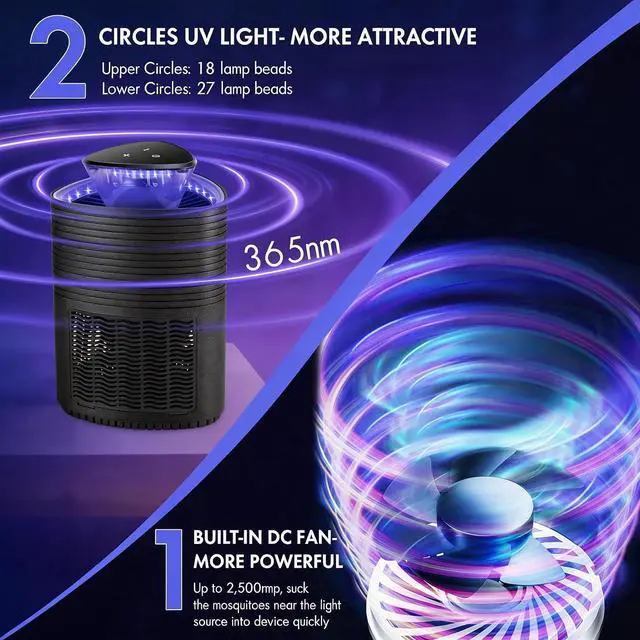 Alt view image 4 of 7 - Fruit Fly Traps for Indoors, Mosquito Trap with Upgraded Dual Core Fan & Double Circles of Blue Light for Mosquitoes Flies, 3 Speed Adjustable Fruit Fly Trap for Indoor Kitchen Home