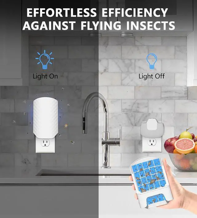 Alt view image 3 of 7 - WOWCATCH Flying Insect Trap for Indoors, Plug-in Bug Catcher, 2+10 Combo | Upgraded Blue UV Light Trap with Sticky Cards, Silent & Mess-Free, Fly Trap Indoors for Gnats, Fruit Flies & House Flies
