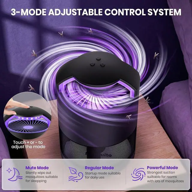 Alt view image 3 of 7 - Fruit Fly Traps for Indoors, Flying Insect Trap, Gnats & Mosquito Killer | Purple Light Lure, 3-Speed Fan Suction, with Sticky Paper, Quiet & Odorless Electrict Fly Catcher for Home, Kitchen, Plants