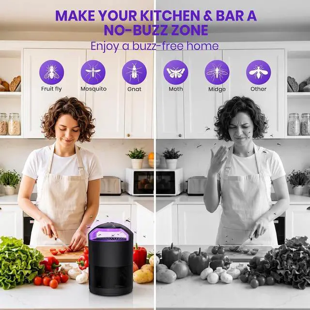 Alt view image 5 of 7 - Fruit Fly Traps for Indoors, Flying Insect Trap, Gnats & Mosquito Killer | Purple Light Lure, 3-Speed Fan Suction, with Sticky Paper, Quiet & Odorless Electrict Fly Catcher for Home, Kitchen, Plants