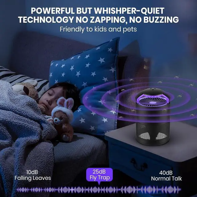 Alt view image 7 of 7 - Fruit Fly Traps for Indoors, Flying Insect Trap, Gnats & Mosquito Killer | Purple Light Lure, 3-Speed Fan Suction, with Sticky Paper, Quiet & Odorless Electrict Fly Catcher for Home, Kitchen, Plants