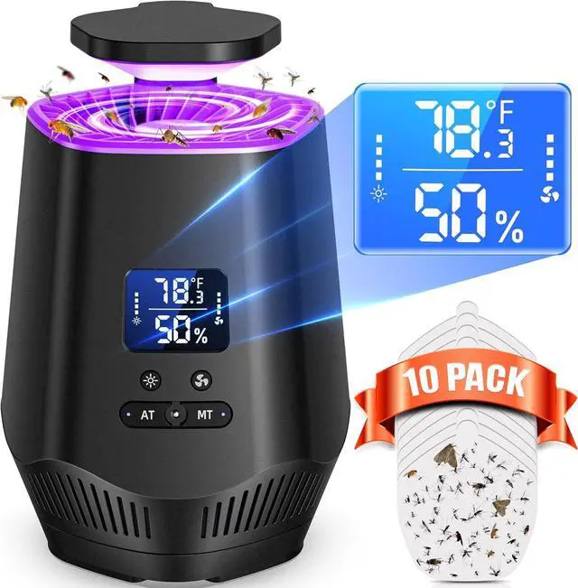 Main image of Fruit Fly Traps for Indoors, Smart Fly Trap Indoor Bug Zapper Gnat Traps for House Indoor with Temperature and Humidity Sensor, 10PCS Sticky Boards Black 001