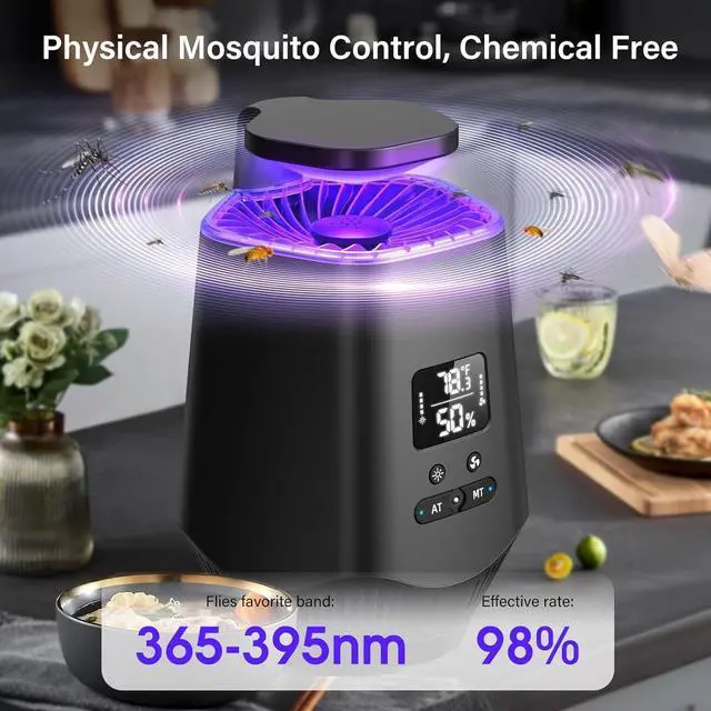 Alt view image 3 of 7 - Fruit Fly Traps for Indoors, Smart Fly Trap Indoor Bug Zapper Gnat Traps for House Indoor with Temperature and Humidity Sensor, 10PCS Sticky Boards Black 001