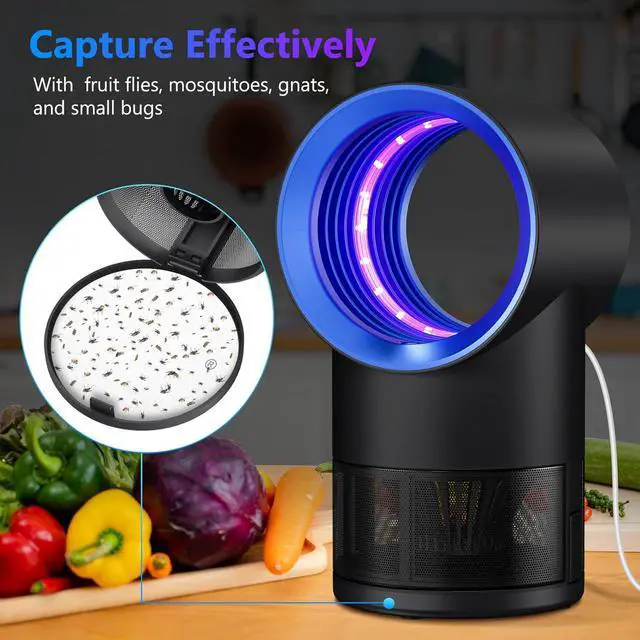 Alt view image 4 of 7 - Fly Trap Indoor,Blue Gnat Traps House Indoor,Indoor Insect Trap with Timer | Fruit Fly Trap Indoors Suctions & Captures, 6/12Hr Timer, Kid & Pet Friendly, Low Noise, 10 Refills