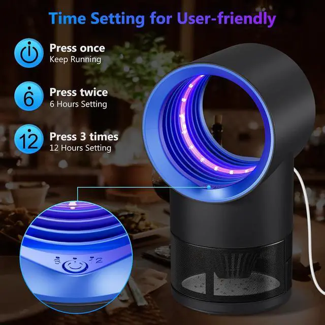 Alt view image 5 of 7 - Fly Trap Indoor,Blue Gnat Traps House Indoor,Indoor Insect Trap with Timer | Fruit Fly Trap Indoors Suctions & Captures, 6/12Hr Timer, Kid & Pet Friendly, Low Noise, 10 Refills