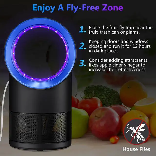 Alt view image 7 of 7 - Fly Trap Indoor,Blue Gnat Traps House Indoor,Indoor Insect Trap with Timer | Fruit Fly Trap Indoors Suctions & Captures, 6/12Hr Timer, Kid & Pet Friendly, Low Noise, 10 Refills