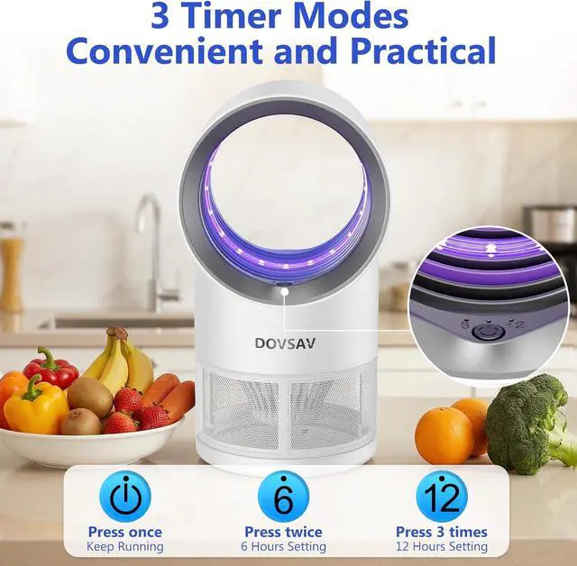 Alt view image 3 of 7 - Fruit Fly Traps for Indoors, White Gnat Trap Indoor with Suction & Timer | Uv Light Lures Fruit Flies/Gnats, Timer 6/12hrs, Plug in Fly Trap with Suction, Kid & Pet Applicable, Low Noise, 10 refills