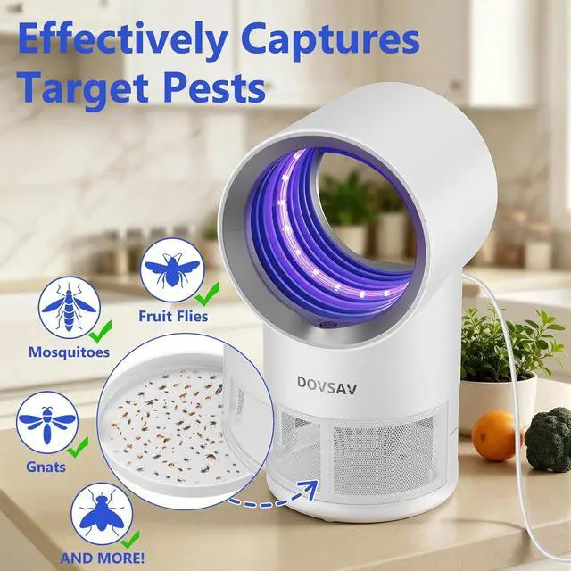 Alt view image 4 of 7 - Fruit Fly Traps for Indoors, White Gnat Trap Indoor with Suction & Timer | Uv Light Lures Fruit Flies/Gnats, Timer 6/12hrs, Plug in Fly Trap with Suction, Kid & Pet Applicable, Low Noise, 10 refills