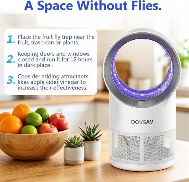 Alt view image 7 of 7 - Fruit Fly Traps for Indoors, White Gnat Trap Indoor with Suction & Timer | Uv Light Lures Fruit Flies/Gnats, Timer 6/12hrs, Plug in Fly Trap with Suction, Kid & Pet Applicable, Low Noise, 10 refills