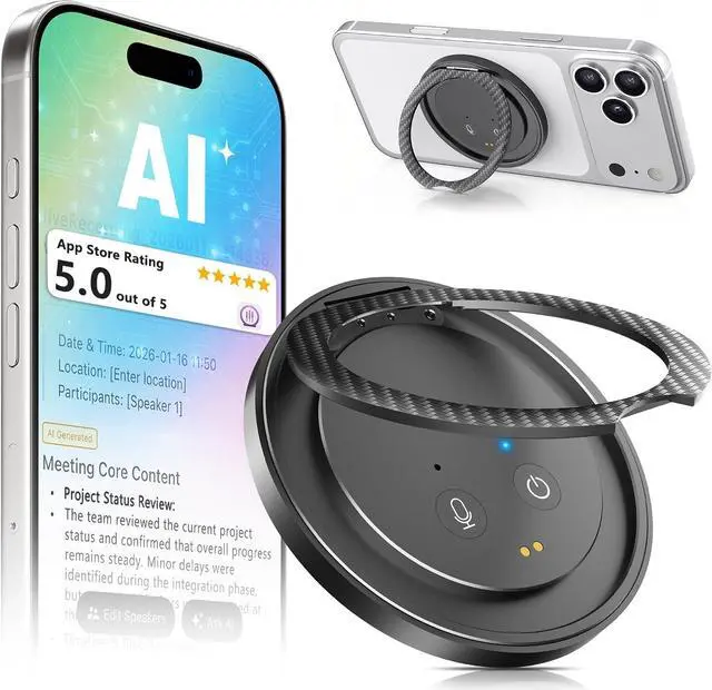 Main image of AI Voice Recorder Designed as Magnetic Phone Stand, Real-Time Transcription in 100+ Languages, Smart Digital Audio Recorder Transcribe & Summarize Note Taker Lectures Meetings (Space Gray)