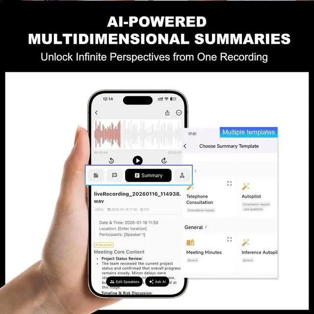 Alt view image 2 of 7 - AI Voice Recorder Designed as Magnetic Phone Stand, Real-Time Transcription in 100+ Languages, Smart Digital Audio Recorder Transcribe & Summarize Note Taker Lectures Meetings (Space Gray)