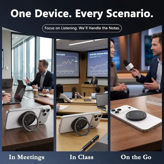 Alt view image 4 of 7 - AI Voice Recorder Designed as Magnetic Phone Stand, Real-Time Transcription in 100+ Languages, Smart Digital Audio Recorder Transcribe & Summarize Note Taker Lectures Meetings (Space Gray)
