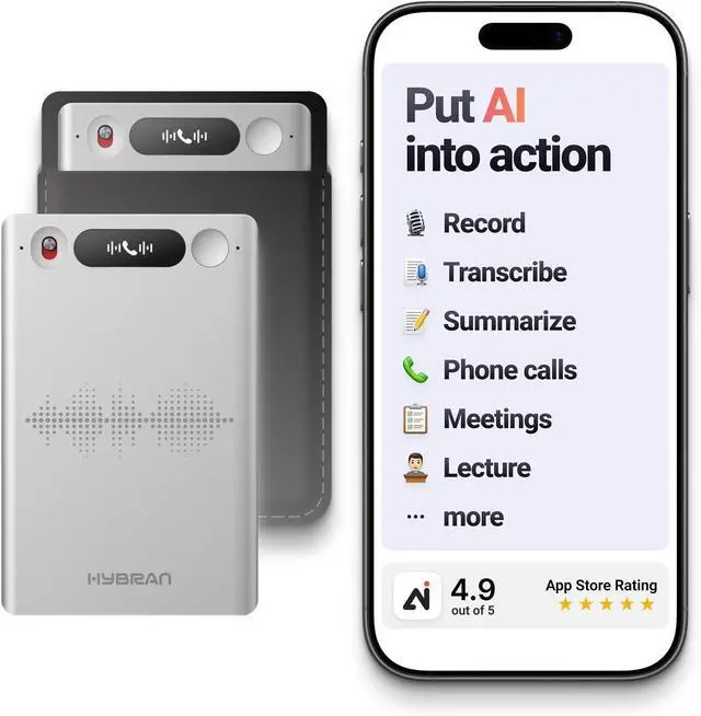 Main image of AI Voice Recorder for Phone Calls, Meetings & Lectures | Smart AI Note-Taking Device with Dedicated App for Transcription, Summary & Notes | Magnetic Case, 32GB (Up to 2000 Hours) | PDF Summary
