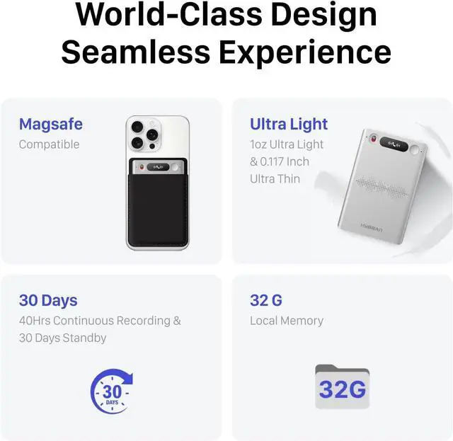 Alt view image 5 of 7 - AI Voice Recorder for Phone Calls, Meetings & Lectures | Smart AI Note-Taking Device with Dedicated App for Transcription, Summary & Notes | Magnetic Case, 32GB (Up to 2000 Hours) | PDF Summary