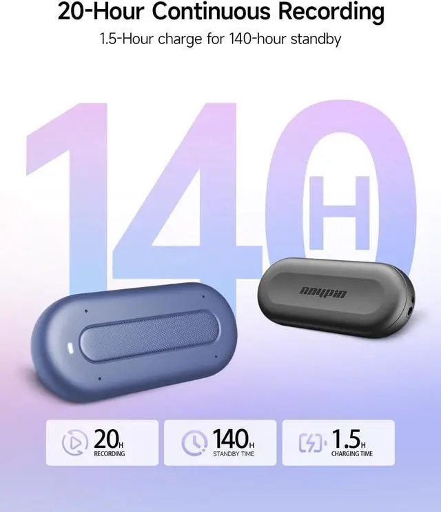 Alt view image 7 of 7 - Note Pod P1 Wearable AI Voice Recorder, Auto Transcribe & Summarize | AI Note Taker for Meetings & Calls, Real-Time Translation, 120+ Languages, 5-Day Battery, 64GB, App Control, Cosmic Blue