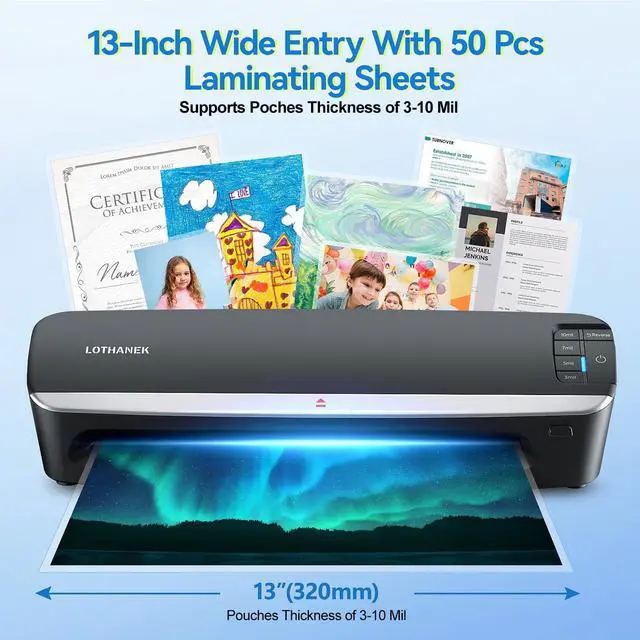 Alt view image 2 of 7 - 13 inch 4-Roller Commercial Laminator Machine, 3-10 Mil 60-Second Warm-up | A3 Heavy Duty Laminating Machine with 50 Sheets, Thermal Machine for Home, School Office Teacher Use
