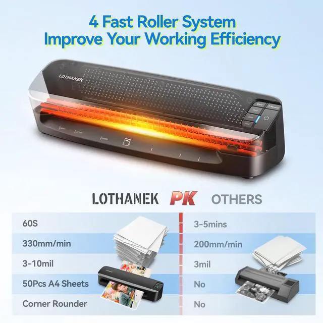 Alt view image 4 of 7 - 13 inch 4-Roller Commercial Laminator Machine, 3-10 Mil 60-Second Warm-up | A3 Heavy Duty Laminating Machine with 50 Sheets, Thermal Machine for Home, School Office Teacher Use