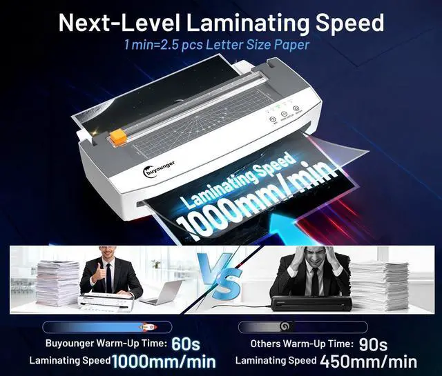 Alt view image 3 of 7 - 3-10mil Commercial Laminator, 4-Roller 13 Inch Set with 50 Sheets | 1000mm/min Speed, 1 Min Warmup, REV Auto Reverse Jam Free, Hot Cold Modes, NTC Temp Control, All-in-1 for Office School Home