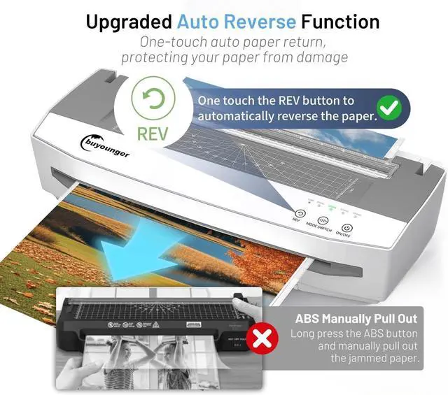 Alt view image 6 of 7 - 3-10mil Commercial Laminator, 4-Roller 13 Inch Set with 50 Sheets | 1000mm/min Speed, 1 Min Warmup, REV Auto Reverse Jam Free, Hot Cold Modes, NTC Temp Control, All-in-1 for Office School Home