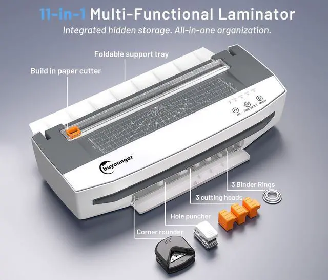 Alt view image 7 of 7 - 3-10mil Commercial Laminator, 4-Roller 13 Inch Set with 50 Sheets | 1000mm/min Speed, 1 Min Warmup, REV Auto Reverse Jam Free, Hot Cold Modes, NTC Temp Control, All-in-1 for Office School Home