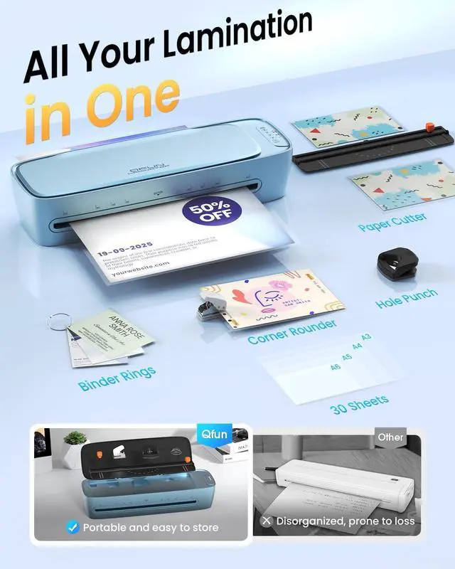 Alt view image 4 of 7 - Laminator Machine with Sheets Thermal Cold Lamination Machine 13 Inch | Blue, All-in-One Personal Laminate Kit for Teachers, NTC Control 60s Warm-Up, 11x17 Large Laminating Machine for Home Office