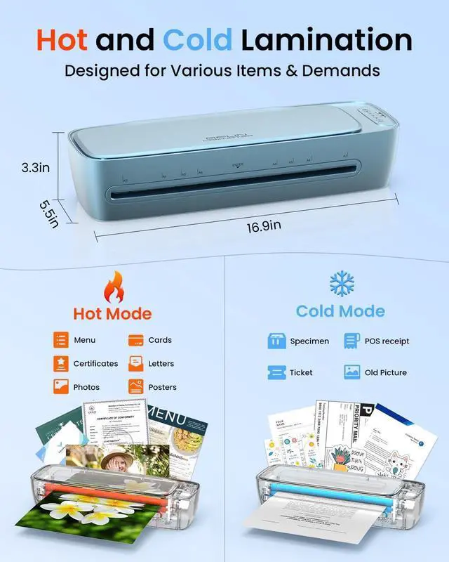 Alt view image 6 of 7 - Laminator Machine with Sheets Thermal Cold Lamination Machine 13 Inch | Blue, All-in-One Personal Laminate Kit for Teachers, NTC Control 60s Warm-Up, 11x17 Large Laminating Machine for Home Office