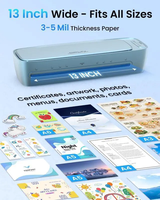 Alt view image 7 of 7 - Laminator Machine with Sheets Thermal Cold Lamination Machine 13 Inch | Blue, All-in-One Personal Laminate Kit for Teachers, NTC Control 60s Warm-Up, 11x17 Large Laminating Machine for Home Office