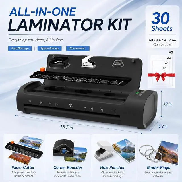 Alt view image 2 of 7 - 13 Inch Laminator Machine with 30 Laminating Sheets, A3 11-in-1 Hot & Cold Thermal Laminator for Teachers, 60S Fast Warm-Up, 450mm/min, Never-Jam Design Laminate Machine for Home, Office, School