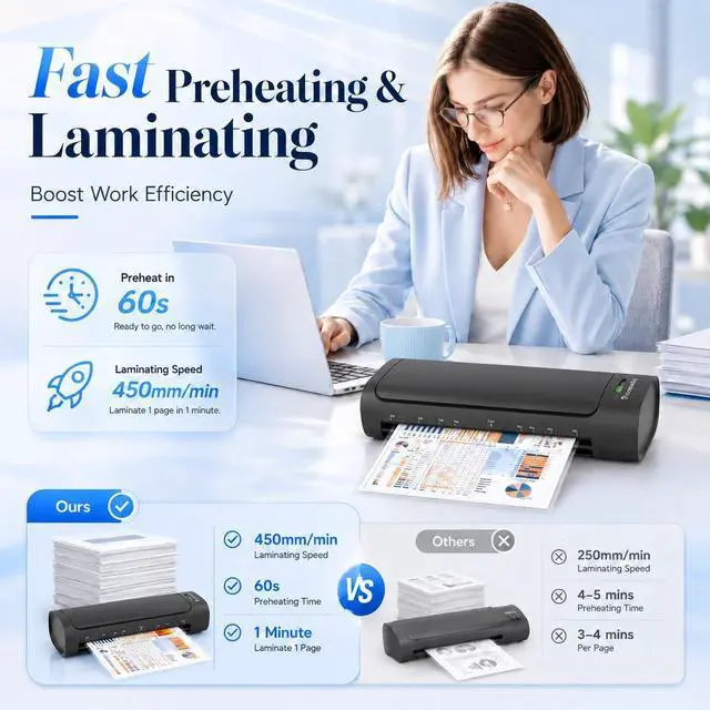Alt view image 3 of 7 - 13 Inch Laminator Machine with 30 Laminating Sheets, A3 11-in-1 Hot & Cold Thermal Laminator for Teachers, 60S Fast Warm-Up, 450mm/min, Never-Jam Design Laminate Machine for Home, Office, School