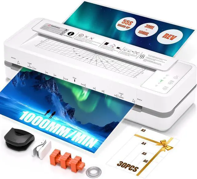 Main image of 13" 4-Roller Commercial 11x17 Laminator Machine,3-10 Mil Thickness | Fast 55s Warm-Up & 1000mm/min Laminating Speed for Laminating A3/A4/A6 Size, Includes 30 Sheets for Office, School, White
