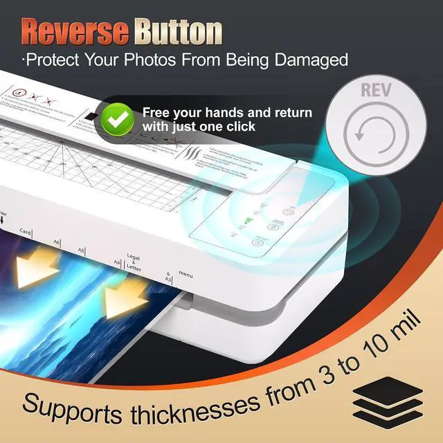 Alt view image 4 of 7 - 13" 4-Roller Commercial 11x17 Laminator Machine,3-10 Mil Thickness | Fast 55s Warm-Up & 1000mm/min Laminating Speed for Laminating A3/A4/A6 Size, Includes 30 Sheets for Office, School, White