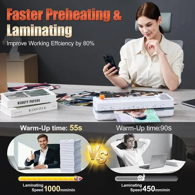 Alt view image 3 of 7 - 13" 4-Roller Commercial 11x17 Laminator Machine,3-10 Mil Thickness | Fast 55s Warm-Up & 1000mm/min Laminating Speed for Laminating A3/A4/A6 Size, Includes 30 Sheets for Office, School, White