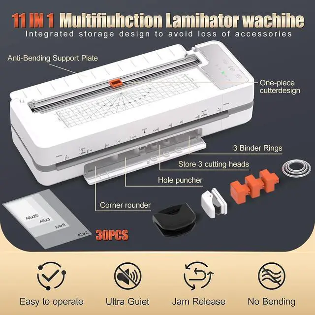 Alt view image 7 of 7 - 13" 4-Roller Commercial 11x17 Laminator Machine,3-10 Mil Thickness | Fast 55s Warm-Up & 1000mm/min Laminating Speed for Laminating A3/A4/A6 Size, Includes 30 Sheets for Office, School, White
