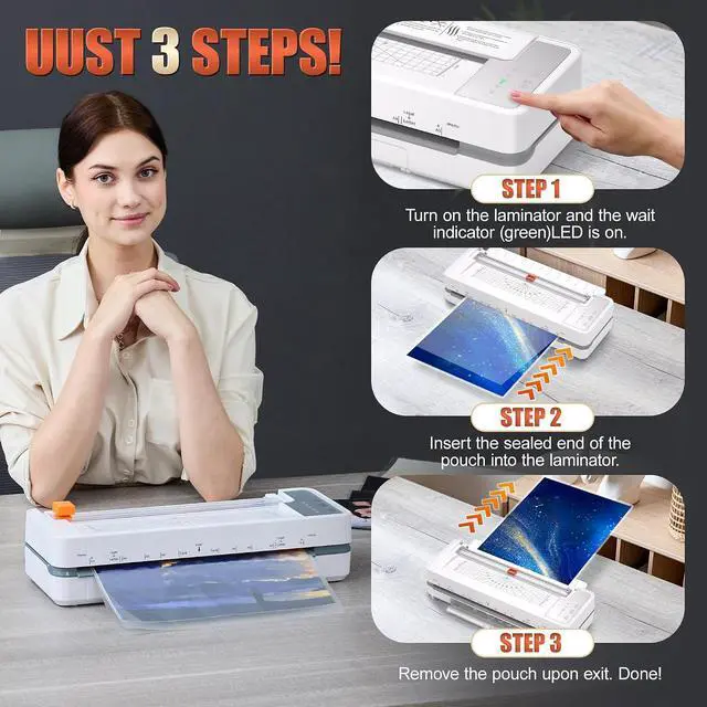 Alt view image 6 of 7 - 13" 4-Roller Commercial 11x17 Laminator Machine,3-10 Mil Thickness | Fast 55s Warm-Up & 1000mm/min Laminating Speed for Laminating A3/A4/A6 Size, Includes 30 Sheets for Office, School, White