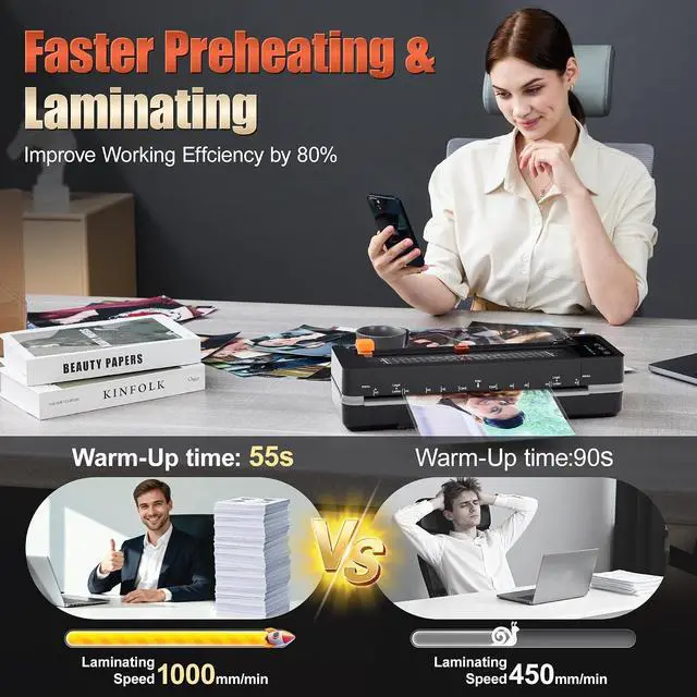 Alt view image 3 of 7 - 13inch Heavy-Duty 4-Roller 11x17 Laminator Machine, 1000mm/min | 3-10 Mil Thick A3 Laminating Machine, Fast Warm-up, Auto-Reverse Anti-Jam, Includes 30-Sheets for Office & School, Black