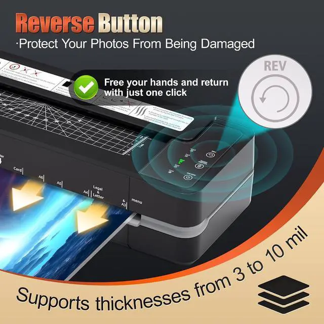Alt view image 4 of 7 - 13inch Heavy-Duty 4-Roller 11x17 Laminator Machine, 1000mm/min | 3-10 Mil Thick A3 Laminating Machine, Fast Warm-up, Auto-Reverse Anti-Jam, Includes 30-Sheets for Office & School, Black