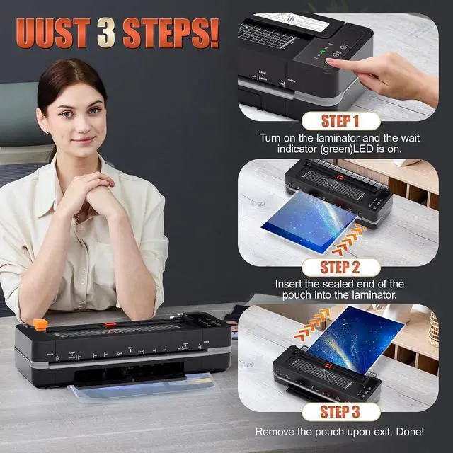 Alt view image 6 of 7 - 13inch Heavy-Duty 4-Roller 11x17 Laminator Machine, 1000mm/min | 3-10 Mil Thick A3 Laminating Machine, Fast Warm-up, Auto-Reverse Anti-Jam, Includes 30-Sheets for Office & School, Black