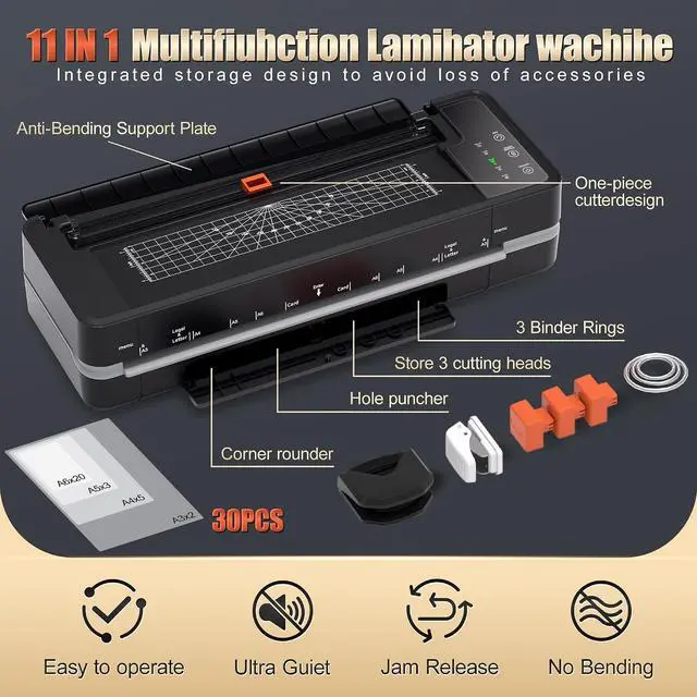 Alt view image 7 of 7 - 13inch Heavy-Duty 4-Roller 11x17 Laminator Machine, 1000mm/min | 3-10 Mil Thick A3 Laminating Machine, Fast Warm-up, Auto-Reverse Anti-Jam, Includes 30-Sheets for Office & School, Black