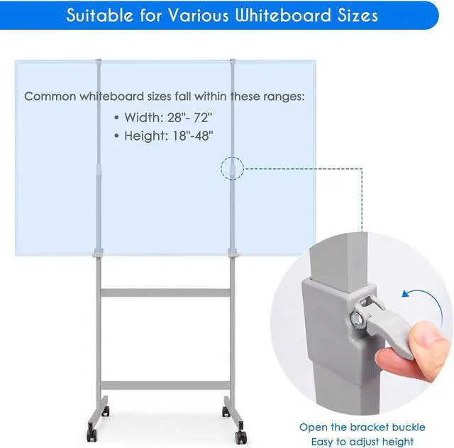 Alt view image 5 of 7 - Maxtek Mobile Whiteboard Stand with Wheels, Stand Only, No Drill (Grey) | Height Adjustable Dry Erase Boards, No Drill Setup, Rolling Easel Frame for Home, Office, Homeschool,Classroom