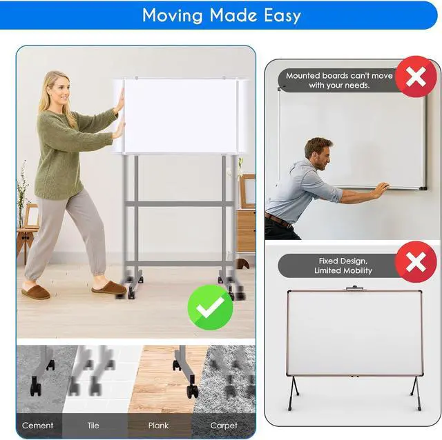 Alt view image 4 of 7 - Maxtek Mobile Whiteboard Stand with Wheels, Stand Only, No Drill (Grey) | Height Adjustable Dry Erase Boards, No Drill Setup, Rolling Easel Frame for Home, Office, Homeschool,Classroom
