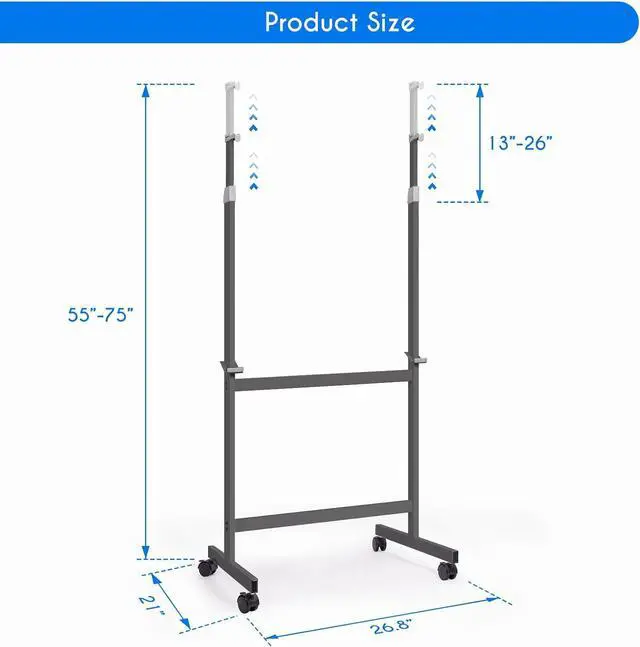 Alt view image 2 of 7 - Maxtek Mobile Whiteboard Stand with Wheels, Stand Only, No Drill (Black | Height Adjustable Dry Erase Boards, No Drill Setup, Rolling Easel Frame for Home, Office, Homeschool,Classroom