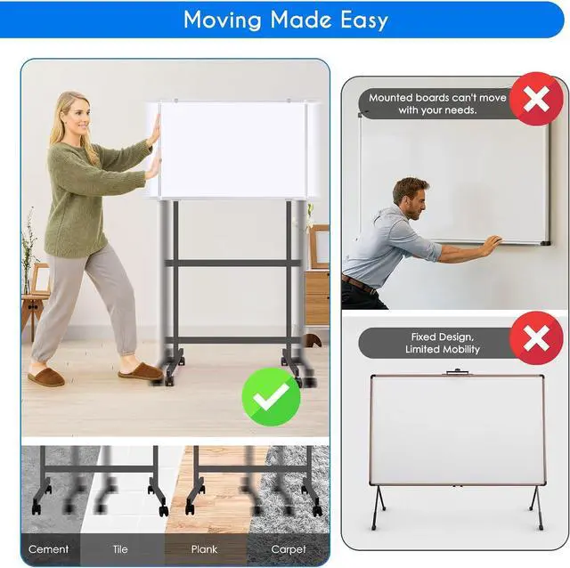 Alt view image 4 of 7 - Maxtek Mobile Whiteboard Stand with Wheels, Stand Only, No Drill (Black | Height Adjustable Dry Erase Boards, No Drill Setup, Rolling Easel Frame for Home, Office, Homeschool,Classroom