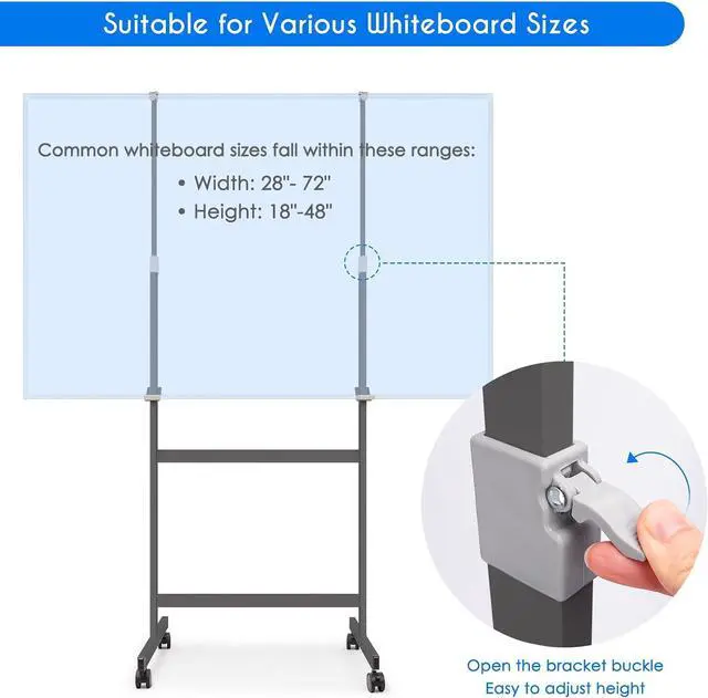 Alt view image 5 of 7 - Maxtek Mobile Whiteboard Stand with Wheels, Stand Only, No Drill (Black | Height Adjustable Dry Erase Boards, No Drill Setup, Rolling Easel Frame for Home, Office, Homeschool,Classroom