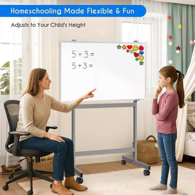 Alt view image 7 of 7 - Maxtek Mobile Whiteboard Stand with Wheels, Stand Only, No Drill (Grey) | Height Adjustable Dry Erase Boards, No Drill Setup, Rolling Easel Frame for Home, Office, Homeschool,Classroom