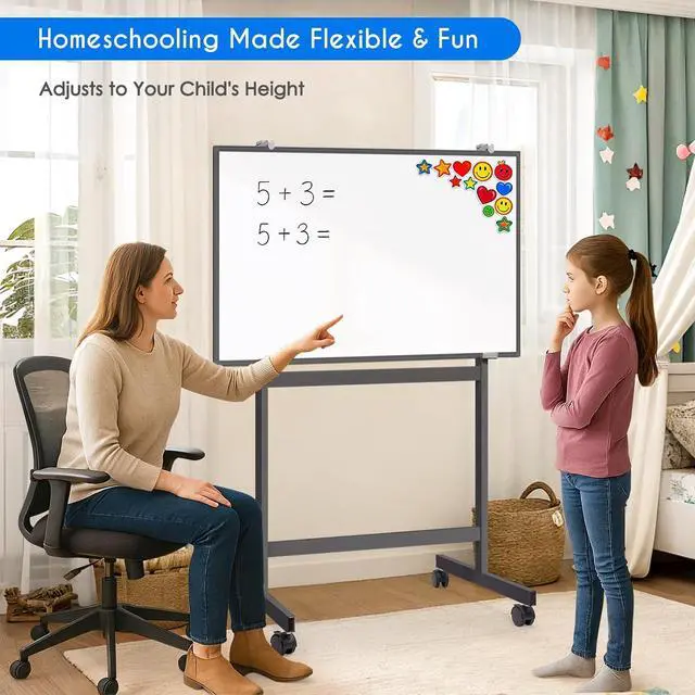 Alt view image 6 of 7 - Maxtek Mobile Whiteboard Stand with Wheels, Stand Only, No Drill (Black | Height Adjustable Dry Erase Boards, No Drill Setup, Rolling Easel Frame for Home, Office, Homeschool,Classroom
