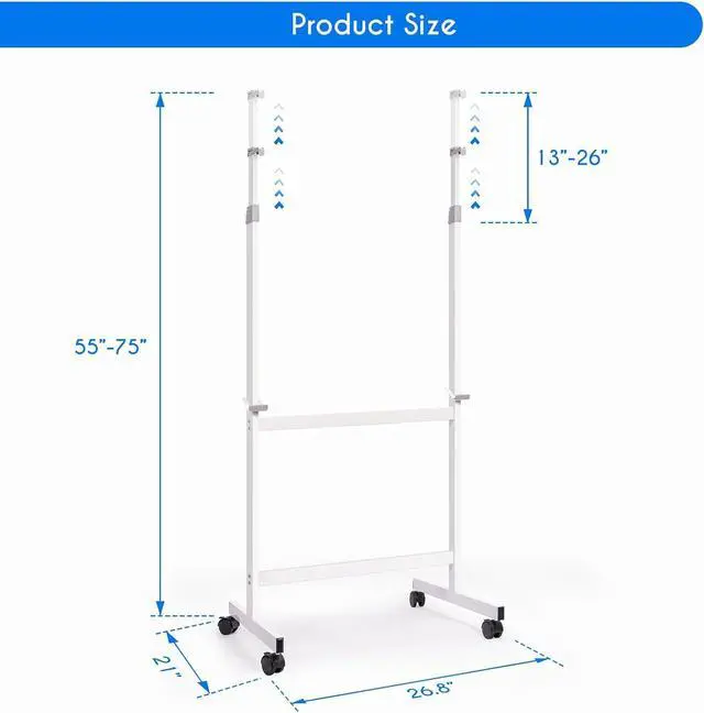 Alt view image 2 of 7 - Maxtek Mobile Whiteboard Stand with Wheels, Stand Only No Drill Needed | Height Adjustable Dry Erase Boards, No Drill Setup, Rolling Easel Frame for Home, Office, Homeschool,Classroom
