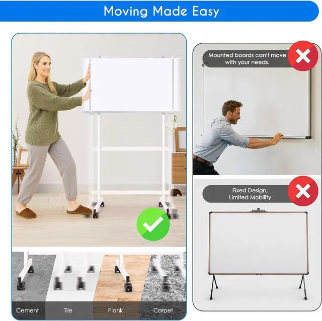 Alt view image 4 of 7 - Maxtek Mobile Whiteboard Stand with Wheels, Stand Only No Drill Needed | Height Adjustable Dry Erase Boards, No Drill Setup, Rolling Easel Frame for Home, Office, Homeschool,Classroom