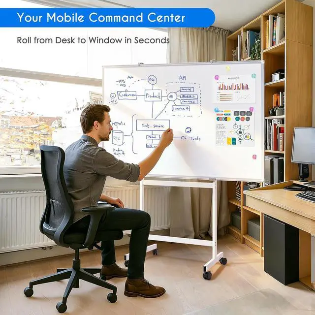 Alt view image 6 of 7 - Maxtek Mobile Whiteboard Stand with Wheels, Stand Only No Drill Needed | Height Adjustable Dry Erase Boards, No Drill Setup, Rolling Easel Frame for Home, Office, Homeschool,Classroom