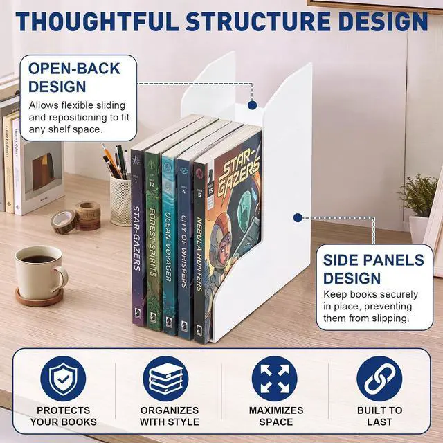 Alt view image 4 of 6 - 4 Pack 2 Tier Manga Shelf Risers, ABS Double Row Comic Book Storage,White | Space Saving Deep Shelf Book Stand Organizer, Visible Spine,for Manga, Comic, Figurine,Magazine Display, Bookcase Bookshelf